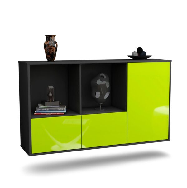 Sideboard Springfield | hängend | Korpus Anthrazit | Front in Hochglanz Grün | 136x79x35cm (BxHxT)