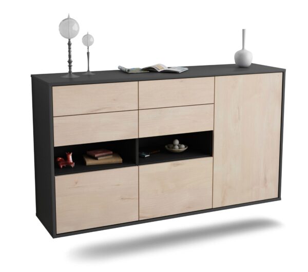 Sideboard Santa Rosa | hängend | Korpus Anthrazit | Front in Zeder Holz Optik | 136x79x35cm (BxHxT)