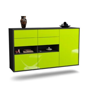 Sideboard Santa Rosa | hängend | Korpus Anthrazit | Front in Hochglanz Grün | 136x79x35cm (BxHxT)