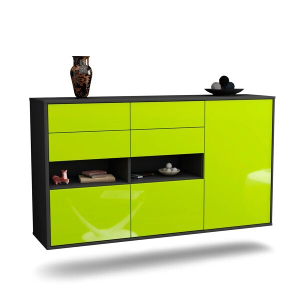 Sideboard Santa Rosa | hängend | Korpus Anthrazit | Front in Hochglanz Grün | 136x79x35cm (BxHxT)