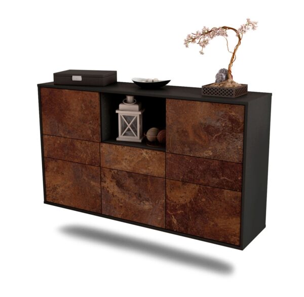 Sideboard Pomona | hängend | Korpus Anthrazit | Front in Rost Optik | 136x79x35cm (BxHxT)