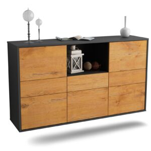 Sideboard Pomona | hängend | Korpus Anthrazit | Front in Eiche Holz Optik | 136x79x35cm (BxHxT)