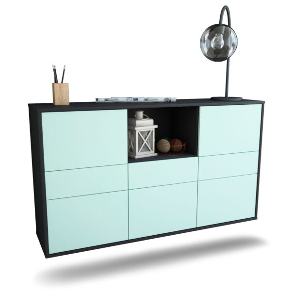 Sideboard Pomona | hängend | Korpus Anthrazit | Front in Mint | 136x79x35cm (BxHxT)