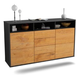 Sideboard Salem | hängend | Korpus Anthrazit | Front in Eiche Holz Optik | 136x79x35cm (BxHxT)