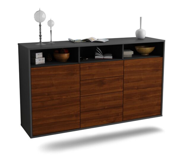 Sideboard Salem | hängend | Korpus Anthrazit | Front in Walnuss Holz Optik | 136x79x35cm (BxHxT)
