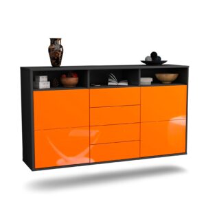 Sideboard Salem | hängend | Korpus Anthrazit | Front in Hochglanz Orange | 136x79x35cm (BxHxT)