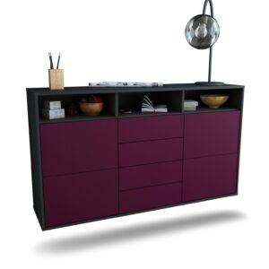 Sideboard Salem | hängend | Korpus Anthrazit | Front in Lila | 136x79x35cm (BxHxT)