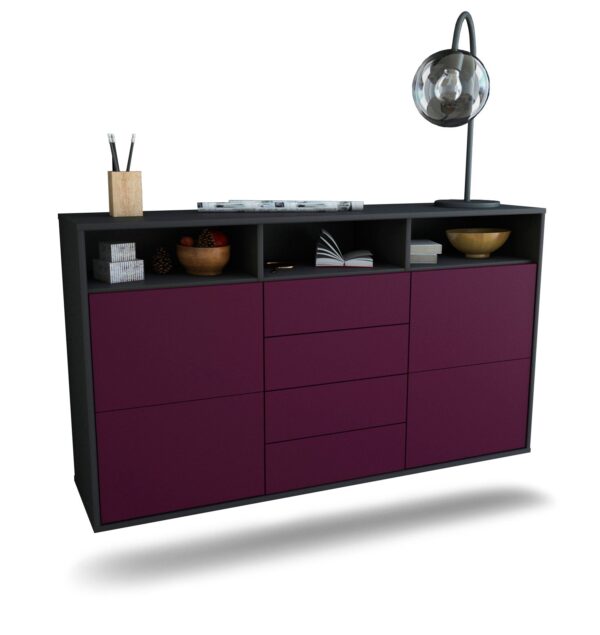 Sideboard Salem | hängend | Korpus Anthrazit | Front in Lila | 136x79x35cm (BxHxT)