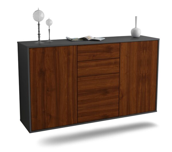 Sideboard Sioux Falls | hängend | Korpus Anthrazit | Front in Walnuss Holz Optik | 136x79x35cm (BxHxT)