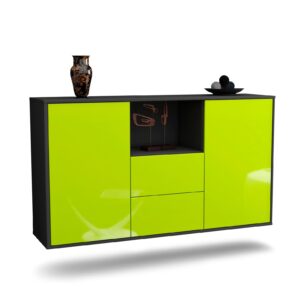 Sideboard Port St. Lucie | hängend | Korpus Anthrazit | Front in Hochglanz Grün | 136x79x35cm (BxHxT)