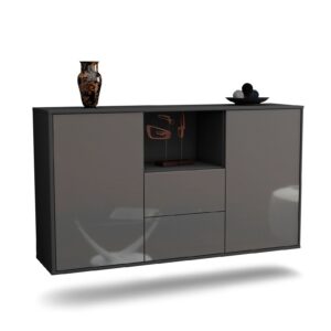 Sideboard Port St. Lucie | hängend | Korpus Anthrazit | Front in Hochglanz Grau | 136x79x35cm (BxHxT)