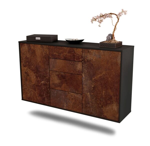Sideboard Corona | hängend | Korpus Anthrazit | Front in Rost Optik | 136x79x35cm (BxHxT)