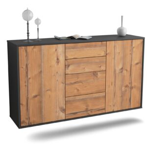 Sideboard Corona | hängend | Korpus Anthrazit | Front in Pinie Holz Optik | 136x79x35cm (BxHxT)