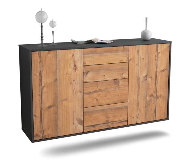 Sideboard Corona | hängend | Korpus Anthrazit | Front in Pinie Holz Optik | 136x79x35cm (BxHxT)