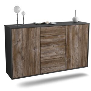 Sideboard Corona | hängend | Korpus Anthrazit | Front in Treibholz Holz Optik | 136x79x35cm (BxHxT)