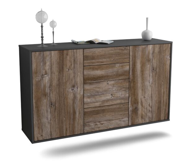 Sideboard Corona | hängend | Korpus Anthrazit | Front in Treibholz Holz Optik | 136x79x35cm (BxHxT)