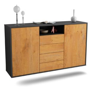 Sideboard Eugene | hängend | Korpus Anthrazit | Front in Eiche Holz Optik | 136x79x35cm (BxHxT)