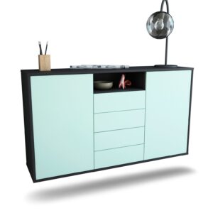 Sideboard Eugene | hängend | Korpus Anthrazit | Front in Mint | 136x79x35cm (BxHxT)