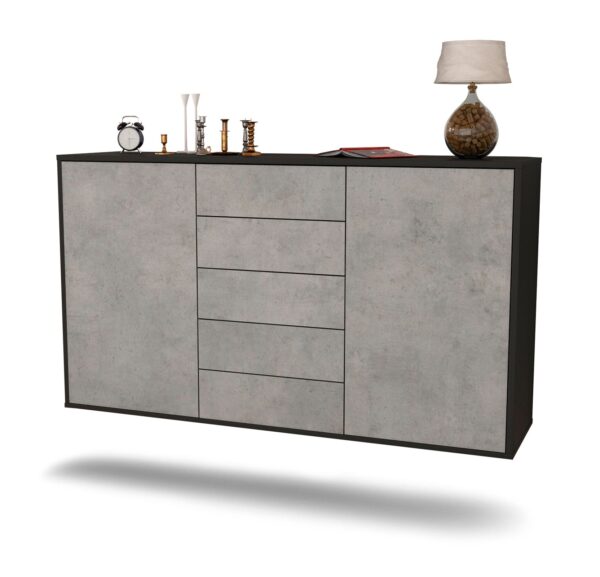 Sideboard Pembroke Pines | hängend | Korpus Anthrazit | Front in Beton Optik | 136x79x35cm (BxHxT)