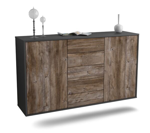 Sideboard Pembroke Pines | hängend | Korpus Anthrazit | Front in Treibholz Holz Optik | 136x79x35cm (BxHxT)