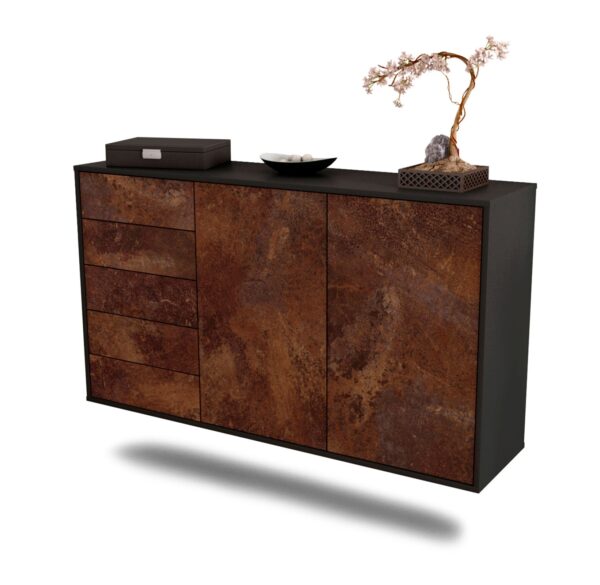 Sideboard Peoria | hängend | Korpus Anthrazit | Front in Rost Optik | 136x79x35cm (BxHxT)