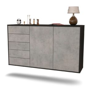 Sideboard Peoria | hängend | Korpus Anthrazit | Front in Beton Optik | 136x79x35cm (BxHxT)