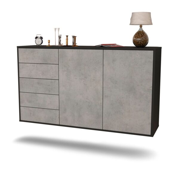 Sideboard Peoria | hängend | Korpus Anthrazit | Front in Beton Optik | 136x79x35cm (BxHxT)