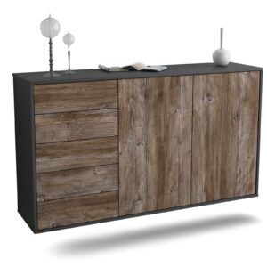 Sideboard Peoria | hängend | Korpus Anthrazit | Front in Treibholz Holz Optik | 136x79x35cm (BxHxT)