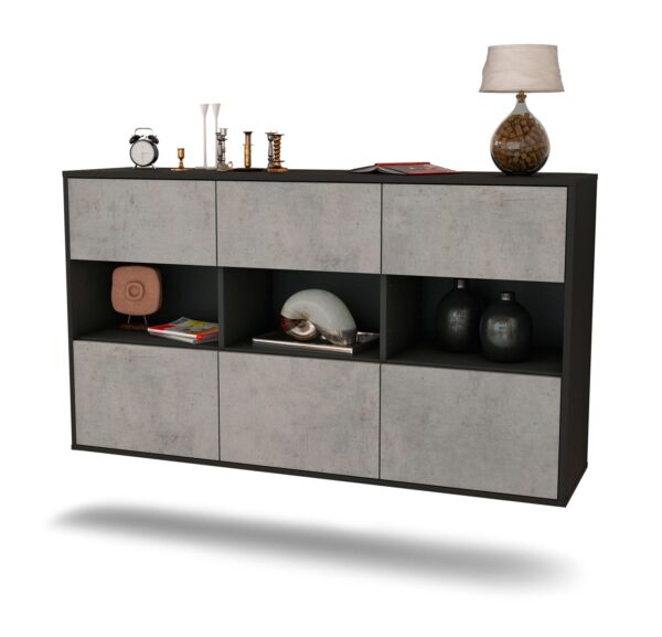 Sideboard Paterson | hängend | Korpus Anthrazit | Front in Beton Optik | 136x79x35cm (BxHxT)