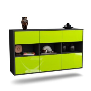 Sideboard Paterson | hängend | Korpus Anthrazit | Front in Hochglanz Grün | 136x79x35cm (BxHxT)