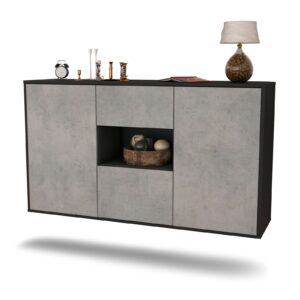 Sideboard Pasadena | hängend | Korpus Anthrazit | Front in Beton Optik | 136x79x35cm (BxHxT)