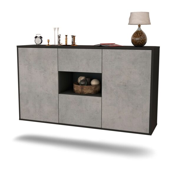 Sideboard Pasadena | hängend | Korpus Anthrazit | Front in Beton Optik | 136x79x35cm (BxHxT)