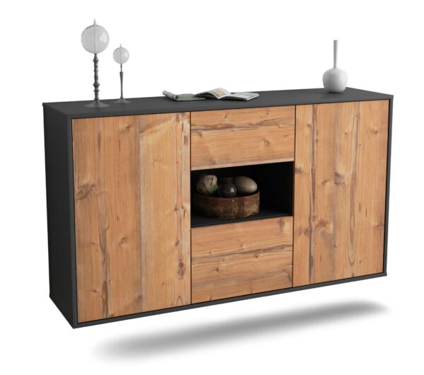Sideboard Pasadena | hängend | Korpus Anthrazit | Front in Pinie Holz Optik | 136x79x35cm (BxHxT)
