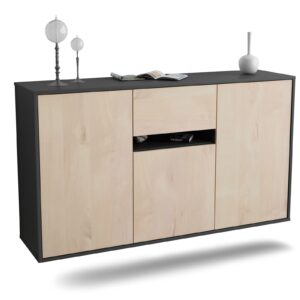 Sideboard Hampton | hängend | Korpus Anthrazit | Front in Zeder Holz Optik | 136x79x35cm (BxHxT)