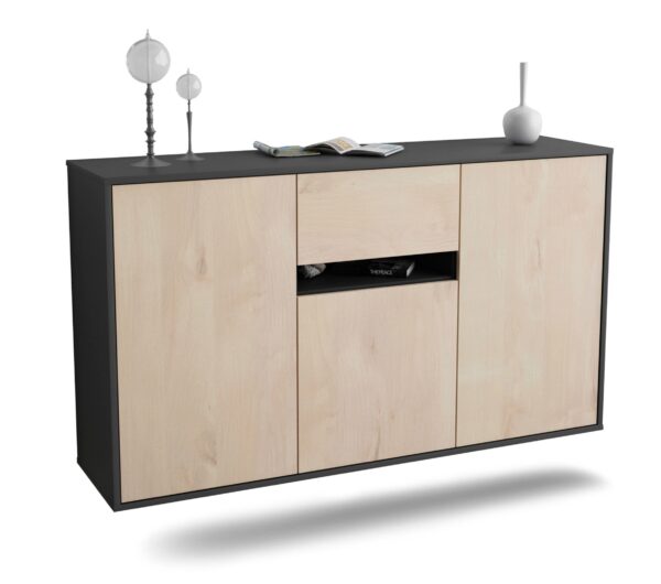 Sideboard Hampton | hängend | Korpus Anthrazit | Front in Zeder Holz Optik | 136x79x35cm (BxHxT)