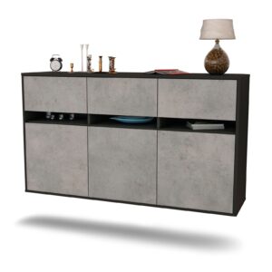 Sideboard Joliet | hängend | Korpus Anthrazit | Front in Beton Optik | 136x79x35cm (BxHxT)