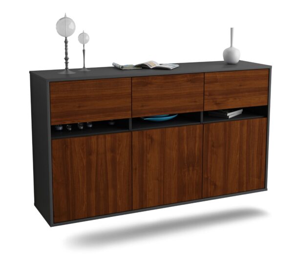 Sideboard Joliet | hängend | Korpus Anthrazit | Front in Walnuss Holz Optik | 136x79x35cm (BxHxT)