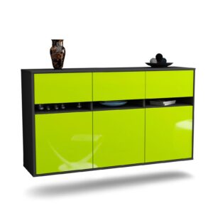 Sideboard Joliet | hängend | Korpus Anthrazit | Front in Hochglanz Grün | 136x79x35cm (BxHxT)