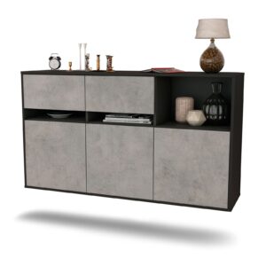 Sideboard Enterprise | hängend | Korpus Anthrazit | Front in Beton Optik | 136x79x35cm (BxHxT)