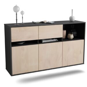 Sideboard Enterprise | hängend | Korpus Anthrazit | Front in Zeder Holz Optik | 136x79x35cm (BxHxT)