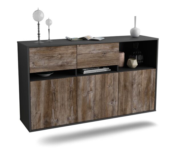 Sideboard Enterprise | hängend | Korpus Anthrazit | Front in Treibholz Holz Optik | 136x79x35cm (BxHxT)