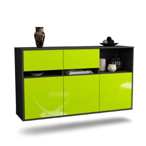 Sideboard Enterprise | hängend | Korpus Anthrazit | Front in Hochglanz Grün | 136x79x35cm (BxHxT)