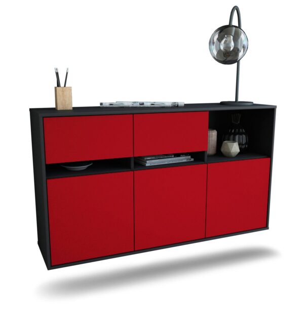 Sideboard Enterprise | hängend | Korpus Anthrazit | Front in Bordeaux | 136x79x35cm (BxHxT)