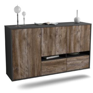 Sideboard Lancaster | hängend | Korpus Anthrazit | Front in Treibholz Holz Optik | 136x79x35cm (BxHxT)