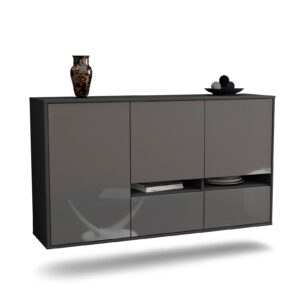 Sideboard Lancaster | hängend | Korpus Anthrazit | Front in Hochglanz Grau | 136x79x35cm (BxHxT)