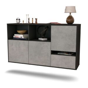 Sideboard Salinas | hängend | Korpus Anthrazit | Front in Beton Optik | 136x79x35cm (BxHxT)