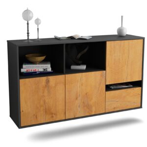 Sideboard Salinas | hängend | Korpus Anthrazit | Front in Eiche Holz Optik | 136x79x35cm (BxHxT)
