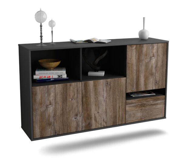 Sideboard Salinas | hängend | Korpus Anthrazit | Front in Treibholz Holz Optik | 136x79x35cm (BxHxT)