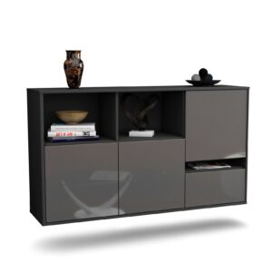Sideboard Salinas | hängend | Korpus Anthrazit | Front in Hochglanz Grau | 136x79x35cm (BxHxT)