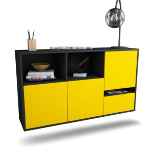 Sideboard Salinas | hängend | Korpus Anthrazit | Front in Gelb | 136x79x35cm (BxHxT)